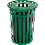 Global Industrial™ Outdoor Slatted Steel Trash Can avec couvercle plat, 36 gallons, vert