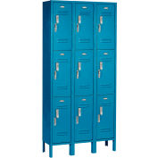 Global Industrial 3-Tier 9 Door Digital Locker, 12"W x 15"D x 24"H, Blue, Assembled