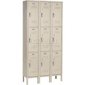 Global Industrial Paramount® Triple Tier 9 Door Locker, 12"Wx15"Dx24"H, Tan, Unassembled