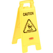 Enseigne au sol Rubbermaid® 6112, 2 côtés, plusieurs langues - « Caution »