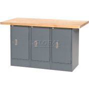 Global Industrial™ Workbench w / Maple Square Edge Top &3 Armoires, 60"W x 30"D, Gris