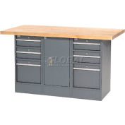 Global Industrial Workbench w/ Maple Square Edge Top & 6 Drawers, 60"W x 30"D, Gray