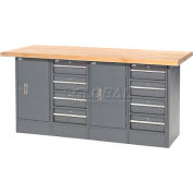 Global Industrial™ Établi avec Maple Square Edge Top, 8 tiroirs &2 armoires, 72"Wx30"D, Gris