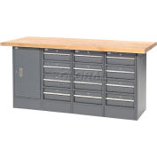 Global Industrial™ Workbench w/ Maple Square Edge Top, 12 Drawers & 1 Cabinet, 72"Wx30"D, Gray