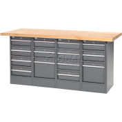 Global Industrial™ Workbench w / Maple Square Edge Top &14 Tiroirs, 72"W x 30"D, Gris