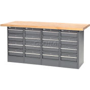Global Industrial™ Workbench w / Maple Square Edge Top &16 Tiroirs, 72"W x 30"D, Gris