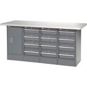 Global Industrial Workbench w/ Laminate Top, 12 Drawers & 1 Cabinet, 72"W x 24"D, Gray