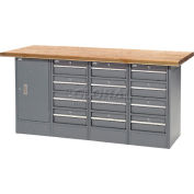 Global Industrial™ Workbench w/ Shop Top Square Edge, 12 Drawers & 1 Cabinet, 72"W x 30"D, Gray