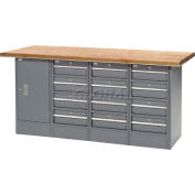 Global Industrial Workbench w/ Shop Top Square Edge, 12 Drawers & 1 Cabinet, 72"W x 30"D, Gray