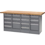 Global Industrial™ Workbench w/ Shop Top Square Edge & 14 Drawers, 72"W x 30"D, Gray
