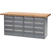 Global Industrial™ Workbench w/ Shop Top Square Edge & 16 Drawers, 72"W x 30"D, Gray