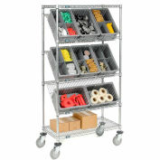 Global Industrial™ Easy Access Slant Shelf Wire Cart 12 3-1/2"H Grid Containers Gray 36x18x63