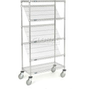 Global Industrial™ Easy Access Slant Shelf Chrome Wire Truck 36"L x 18"W x 63"H