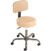 Interion® Antimicrobial Medical Stool with Backrest - Vinyle - Beige