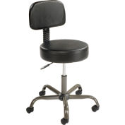 Interion® Antimicrobial Medical Stool with Backrest - Vinyle - Noir