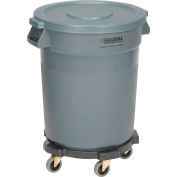 Global Industrial™ Plastic Trash Can avec Lid & Dolly - 20 gallons, gris