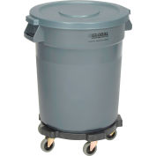 Global Industrial™ Plastic Trash Can avec Couvercle & Dolly - 20 Gallons Gris