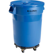 Global Industrial™ Plastic Trash Can avec Couvercle & Dolly - 32 Gallon Bleu