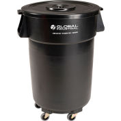 Global Industrial Plastic Trash Can with Lid & Dolly - 44 Gallon Black