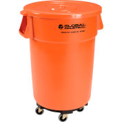 Global Industrial Plastic Trash Can with Lid & Dolly - 44 Gallon Bright Orange