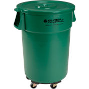 Global Industrial™ Plastic Trash Can avec Couvercle & Dolly - 44 Gallon Vert
