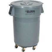 Global Industrial™ Plastic Trash Can avec Couvercle & Dolly - 44 Gallons Gris
