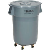 Global Industrial Plastic Trash Can with Lid & Dolly - 44 Gallon Gray
