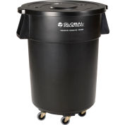 Global Industrial™ Plastic Trash Can avec Couvercle & Dolly - 55 Gallon Noir