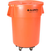 Global Industrial™ Plastic Trash Can avec Lid & Dolly - 55 Gallon Orange lumineux