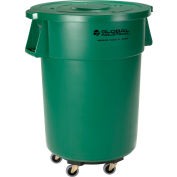Global Industrial™ Plastic Trash Can avec Couvercle & Dolly - 55 Gallon Vert