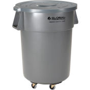 Global Industrial™ Plastic Trash Can with Lid & Dolly - 55 Gallon Gray
