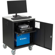 Global Industrial™ Mobile Powered Audio Visual Cart w/ Lockable Cabinet, 100AH Battery, Black