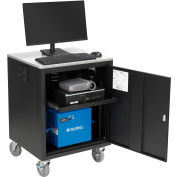 Global Industrial Mobile Powered Audio Visual Cart w/ Lockable Cabinet, 40AH Battery, Black