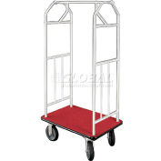 Glaro Bellman Hotel Cart 35x24 Satin Aluminum, Burgundy Carpet & Rubber Wheels
