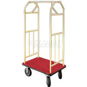 Glaro Bellman Hotel Chariot 35 x 24 Laiton satiné avec tapis Bourgogne & roues en caoutchouc