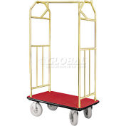Glaro Bellman Hotel Chariot 35 x 24 Laiton satiné avec tapis Bourgogne & Pneu. Roues