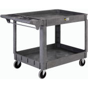 Global Industrial™ Deluxe Tray Top Plastic Utility Cart, 2 Shelf, 46"Lx25"W, 5 » Casters, Gray