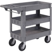 Global Industrial™ Small Deluxe 3 Shelf Plastic Utility & Service Cart 6" Pneumatic Casters