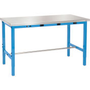 Global Industrial™ 48 x 30 Adj. Height Workbench, Power Apron, Stainless Steel Square Edge Blue