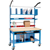 Global Industrial™ Complete Mobile Packing Workbench W/Power, Maple Square Edge, 72"W x 36"D