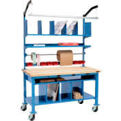 Global Industrial Complete Mobile Packing Workbench W/Power, Maple Square Edge, 72"W x 36"D