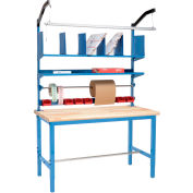 Global Industrial Packing Workbench W/Riser Kit, Maple Butcher Block Safety Edge, 60"W x 36"D