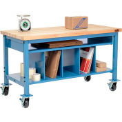 Global Industrial Mobile Packing Workbench W/Lower Shelf Kit, Maple Square Edge, 60"W x 36"D