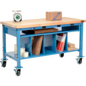 Global Industrial™ Mobile Packing Workbench W/Lower Shelf &Power, Maple Square Edge, 72"Wx30"D