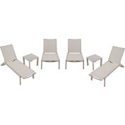 Ensemble de table d’extérieur industriel™ mondial, 2 tables d’appoint à lattes en aluminium et 4 chaises longues