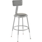 Interion® Steel Shop Stool w/Backrest et Siège rembourré - Réglable en hauteur 19 - 27 - Gry - 2PK