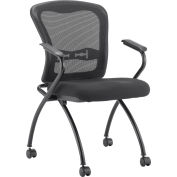 Interion® Stacking Chair With Mid Back & Fixed Arms, Fabric, Black - Pkg Qty 2