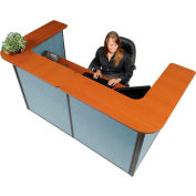 Interion® U-Shaped Reception Station, 88" W x 44"D x 44"H, Cherry Counter, Blue Panel