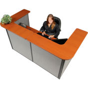 Interion® U-Shaped Reception Station, 88" W x 44"D x 44"H, Cherry Counter, Gray Panel