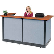 Interion® U-Shaped Electric Reception Station, 88"W x 44"D x 46"H, Cherry Counter, Blue Panel